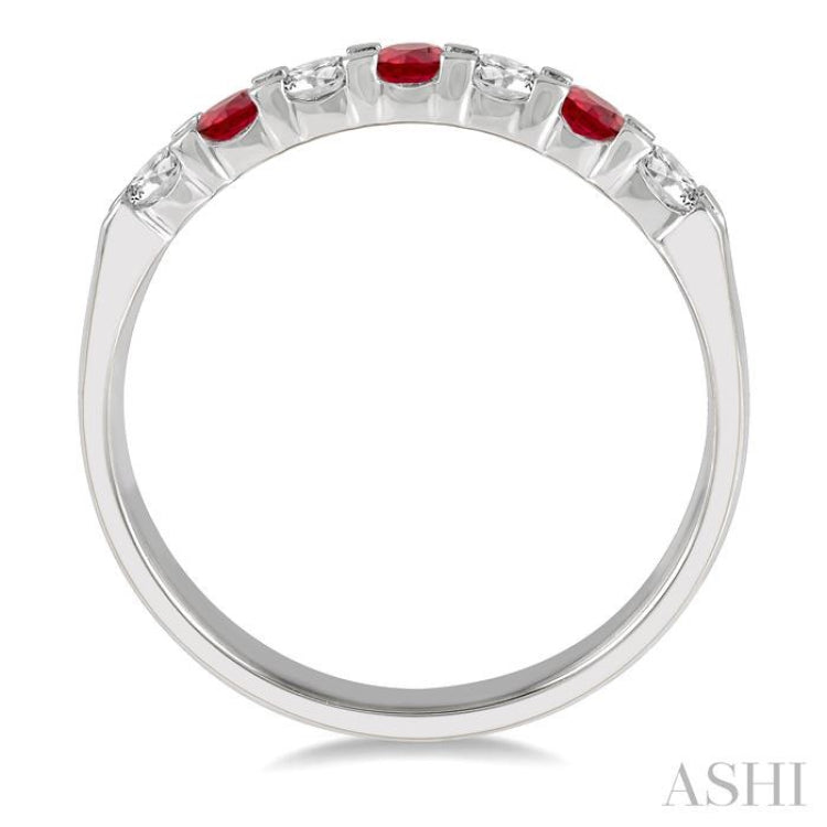 3 MM Ruby and 3/8 Ctw Round Cut Diamond Precious Wedding Band in 14K White Gold 3 MM Ruby and 3/8 Ctw Round Cut Diamond Precious Wedding Band in 14K White Gold