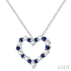 1.80 MM Round Cut Sapphire and 1/4 Ctw Open Heart Round Cut Diamond Precious Fashion Pendant With Chain in 14K White Gold 1.80 MM Round Cut Sapphire and 1/4 Ctw Open Heart Round Cut Diamond Precious Fashion Pendant With Chain in 14K White Gold