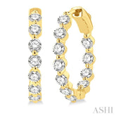 2 Ctw Inside-Out Single Prong Set Round Cut Diamond Hoop Earrings in 14K Yellow Gold