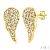 1/10 Ctw Petite Angel Wings Round Cut Diamond Fashion Stud Earring in 10K Yellow Gold