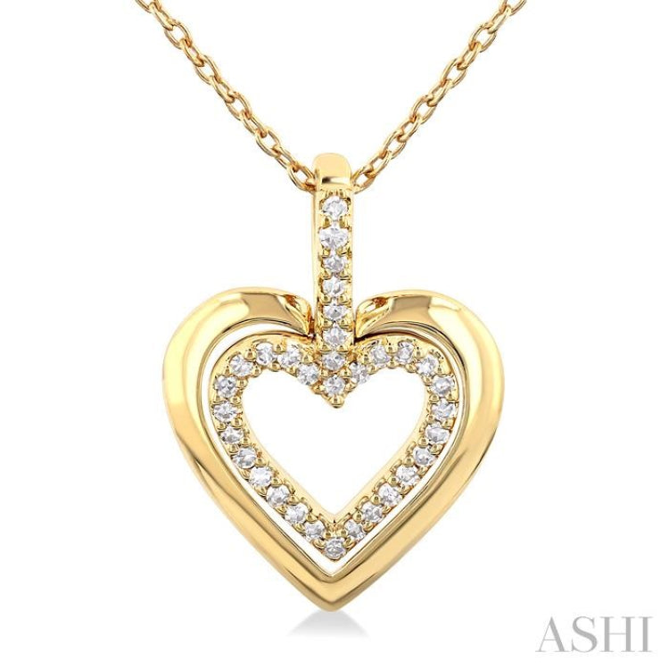 1/10 Ctw Petite Twin Heart Round Cut Diamond Fashion Pendant With Chain in 10K Yellow Gold 1/10 Ctw Petite Twin Heart Round Cut Diamond Fashion Pendant With Chain in 10K Yellow Gold