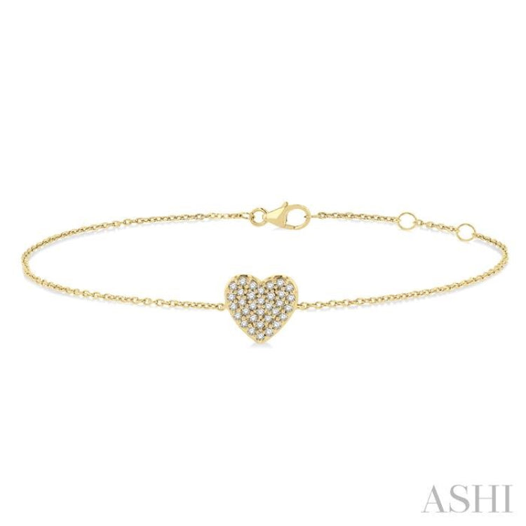 1/8 Ctw Petite Heart Round Cut Diamond Fashion Bracelet in 10K Yellow Gold 1/8 Ctw Petite Heart Round Cut Diamond Fashion Bracelet in 10K Yellow Gold