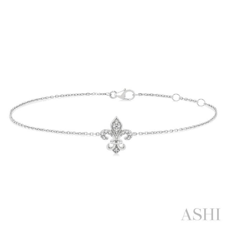 1/20 Ctw Petite Fleur De Lis Round Cut Diamond Fashion Bracelet in 10K White Gold 1/20 Ctw Petite Fleur De Lis Round Cut Diamond Fashion Bracelet in 10K White Gold