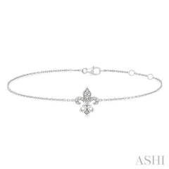 1/20 Ctw Petite Fleur De Lis Round Cut Diamond Fashion Bracelet in 10K White Gold 1/20 Ctw Petite Fleur De Lis Round Cut Diamond Fashion Bracelet in 10K White Gold