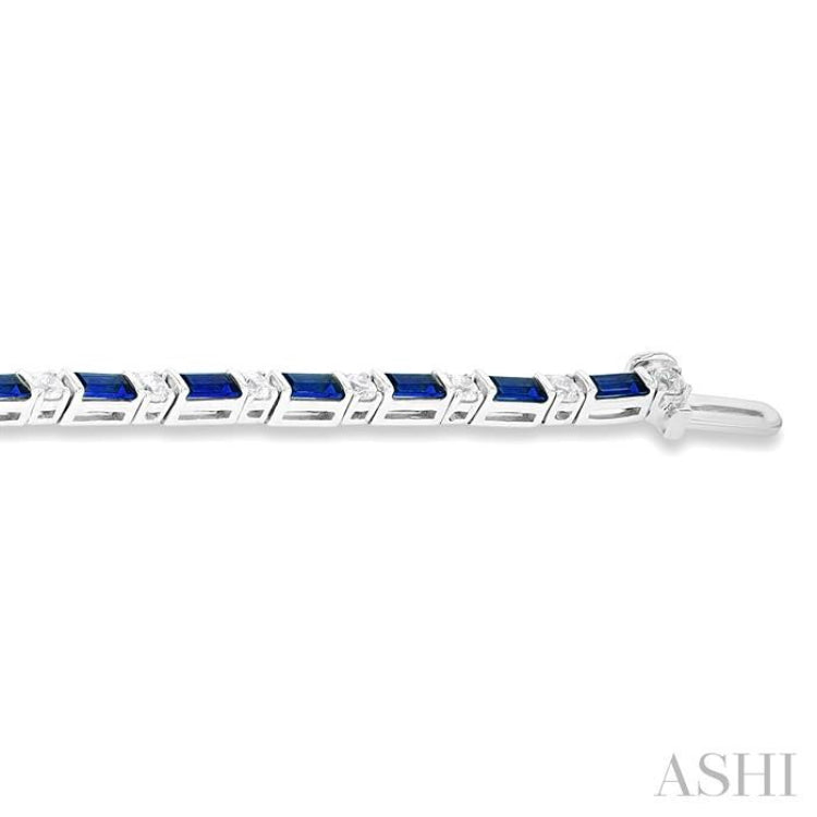 4X2 MM Baguette Cut Sapphire and 1 1/10 Ctw Art Deco Round Cut Diamond Precious Bracelet in 14K White Gold 4X2 MM Baguette Cut Sapphire and 1 1/10 Ctw Art Deco Round Cut Diamond Precious Bracelet in 14K White Gold