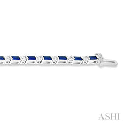 4X2 MM Baguette Cut Sapphire and 1 1/10 Ctw Art Deco Round Cut Diamond Precious Bracelet in 14K White Gold 4X2 MM Baguette Cut Sapphire and 1 1/10 Ctw Art Deco Round Cut Diamond Precious Bracelet in 14K White Gold