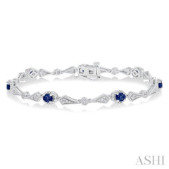 4X3 MM Oval Cut Sapphire and 1/10 Ctw Round Cut Diamond Precious Bracelet in 10K White Gold 4X3 MM Oval Cut Sapphire and 1/10 Ctw Round Cut Diamond Precious Bracelet in 10K White Gold