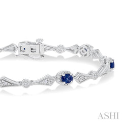 4X3 MM Oval Cut Sapphire and 1/10 Ctw Round Cut Diamond Precious Bracelet in 10K White Gold 4X3 MM Oval Cut Sapphire and 1/10 Ctw Round Cut Diamond Precious Bracelet in 10K White Gold