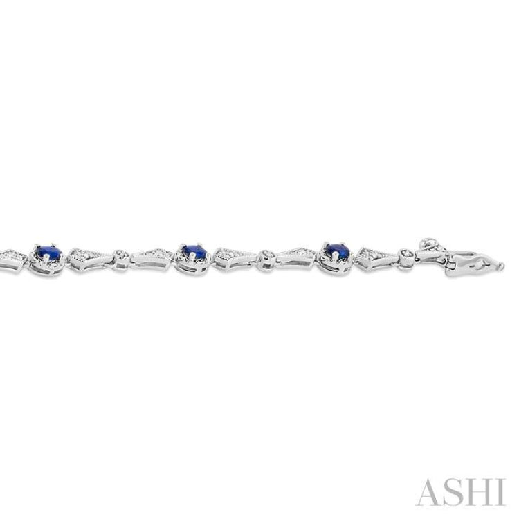 4X3 MM Oval Cut Sapphire and 1/10 Ctw Round Cut Diamond Precious Bracelet in 10K White Gold 4X3 MM Oval Cut Sapphire and 1/10 Ctw Round Cut Diamond Precious Bracelet in 10K White Gold