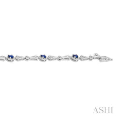 4X3 MM Oval Cut Sapphire and 1/10 Ctw Round Cut Diamond Precious Bracelet in 10K White Gold 4X3 MM Oval Cut Sapphire and 1/10 Ctw Round Cut Diamond Precious Bracelet in 10K White Gold