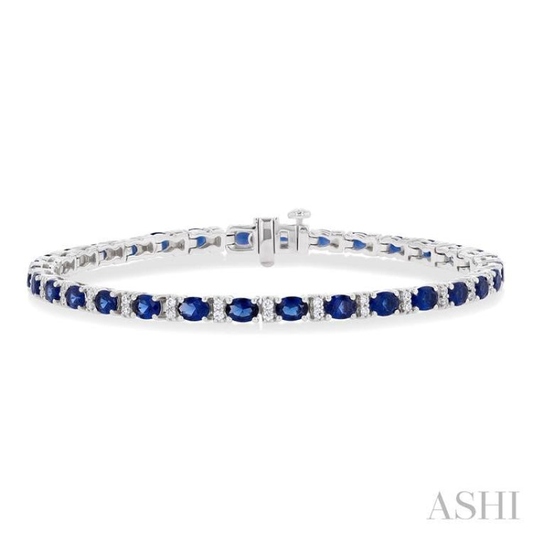 4X3 MM Oval Cut Sapphire and 1/3 ctw Round Cut Diamond Precious Bracelet in 14K White Gold 4X3 MM Oval Cut Sapphire and 1/3 ctw Round Cut Diamond Precious Bracelet in 14K White Gold