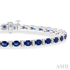 4X3 MM Oval Cut Sapphire and 1/3 ctw Round Cut Diamond Precious Bracelet in 14K White Gold 4X3 MM Oval Cut Sapphire and 1/3 ctw Round Cut Diamond Precious Bracelet in 14K White Gold