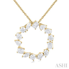 1 Ctw Circle Multi-Cut Diamond Fashion Pendant With Chain in 14K Yellow Gold 1 Ctw Circle Multi-Cut Diamond Fashion Pendant With Chain in 14K Yellow Gold