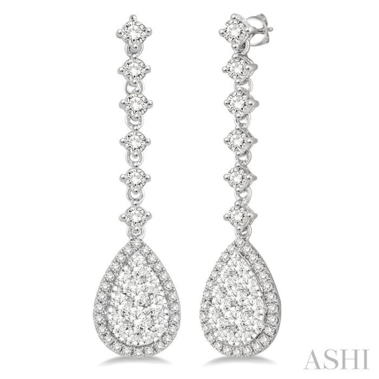 1 ctw Pear Shape Dangler Round Cut Diamond Lovebright Earrings in 14K White Gold 1 ctw Pear Shape Dangler Round Cut Diamond Lovebright Earrings in 14K White Gold
