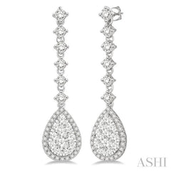 1 ctw Pear Shape Dangler Round Cut Diamond Lovebright Earrings in 14K White Gold 1 ctw Pear Shape Dangler Round Cut Diamond Lovebright Earrings in 14K White Gold