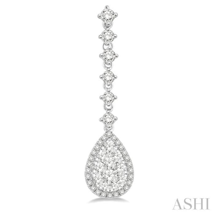 1 ctw Pear Shape Dangler Round Cut Diamond Lovebright Earrings in 14K White Gold 1 ctw Pear Shape Dangler Round Cut Diamond Lovebright Earrings in 14K White Gold