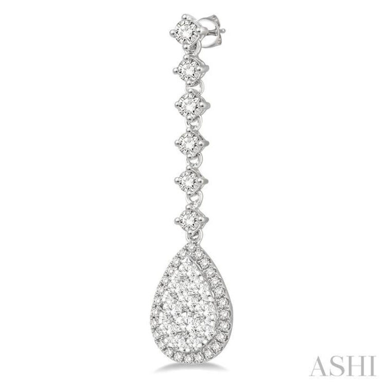 1 ctw Pear Shape Dangler Round Cut Diamond Lovebright Earrings in 14K White Gold 1 ctw Pear Shape Dangler Round Cut Diamond Lovebright Earrings in 14K White Gold
