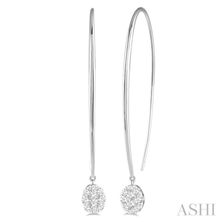 1/3 Ctw Oval Shape Dangler Lovebright Round Cut Diamond Earring in 14K White Gold 1/3 Ctw Oval Shape Dangler Lovebright Round Cut Diamond Earring in 14K White Gold
