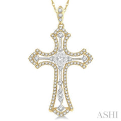 3/4 Ctw Lovebright Round Cut Diamond Cross Pendant in 14K Yellow and White Gold with chain 3/4 Ctw Lovebright Round Cut Diamond Cross Pendant in 14K Yellow and White Gold with chain