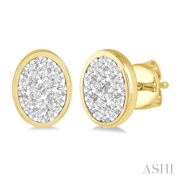 1/2 Ctw Oval Shape Lovebright Round Cut Diamond Bezel Stud Earring in 14K Yellow and White Gold 1/2 Ctw Oval Shape Lovebright Round Cut Diamond Bezel Stud Earring in 14K Yellow and White Gold