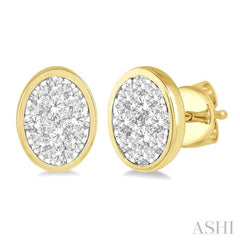 1/2 Ctw Oval Shape Lovebright Round Cut Diamond Bezel Stud Earring in 14K Yellow and White Gold 1/2 Ctw Oval Shape Lovebright Round Cut Diamond Bezel Stud Earring in 14K Yellow and White Gold