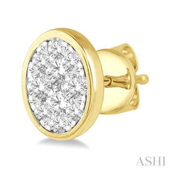 1/2 Ctw Oval Shape Lovebright Round Cut Diamond Bezel Stud Earring in 14K Yellow and White Gold 1/2 Ctw Oval Shape Lovebright Round Cut Diamond Bezel Stud Earring in 14K Yellow and White Gold