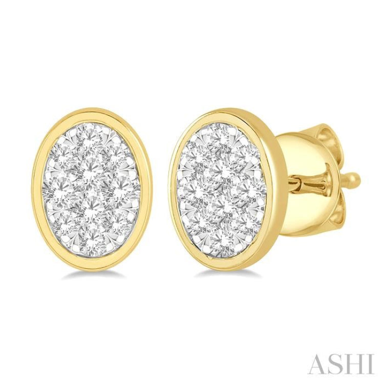 1/3 Ctw Oval Shape Lovebright Round Cut Diamond Bezel Stud Earring in 14K Yellow and White Gold 1/3 Ctw Oval Shape Lovebright Round Cut Diamond Bezel Stud Earring in 14K Yellow and White Gold