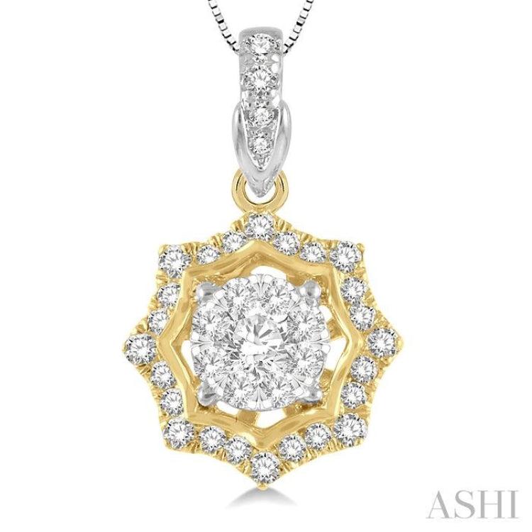 1/4 Ctw Star Lattice Lovebright Round Cut Diamond Pendant With Chain in 14K White and Yellow Gold 1/4 Ctw Star Lattice Lovebright Round Cut Diamond Pendant With Chain in 14K White and Yellow Gold