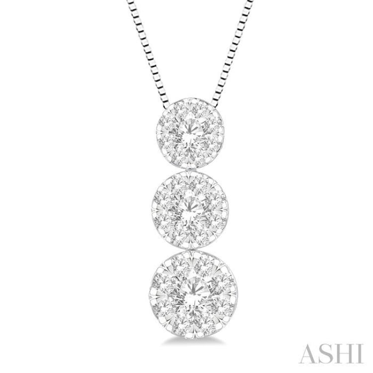 1/2 Ctw Lovebright 3 stone Essential Round Cut Diamond Pendant with Chain in 14K White Gold 1/2 Ctw Lovebright 3 stone Essential Round Cut Diamond Pendant with Chain in 14K White Gold