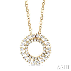 1/4 Ctw Circle Round Cut Diamond Fashion Pendant With Chain in 10K Yellow Gold 1/4 Ctw Circle Round Cut Diamond Fashion Pendant With Chain in 10K Yellow Gold