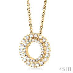 1/4 Ctw Circle Round Cut Diamond Fashion Pendant With Chain in 10K Yellow Gold 1/4 Ctw Circle Round Cut Diamond Fashion Pendant With Chain in 10K Yellow Gold