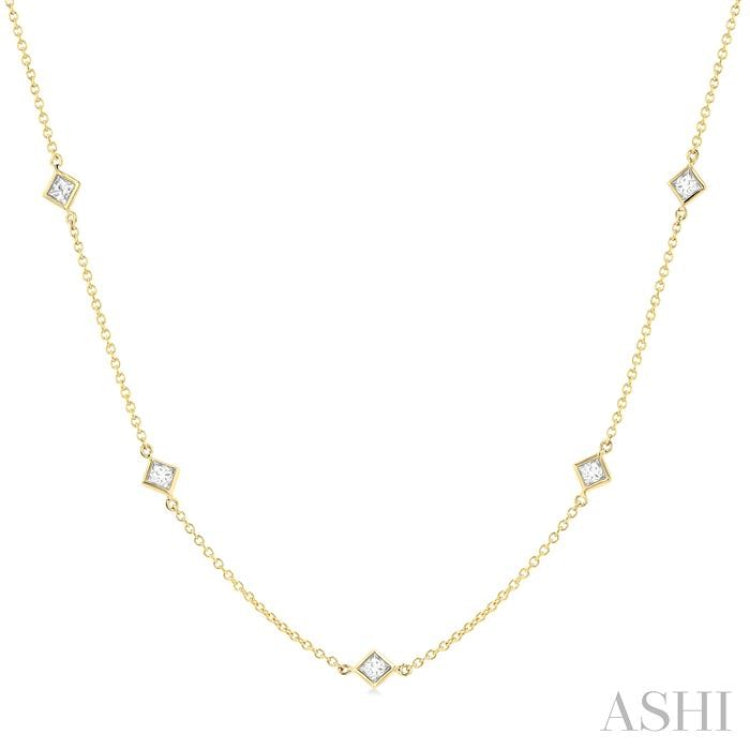 1 Ctw Princess Cut Diamond Fashion Necklace in 14K Yellow Gold 1 Ctw Princess Cut Diamond Fashion Necklace in 14K Yellow Gold