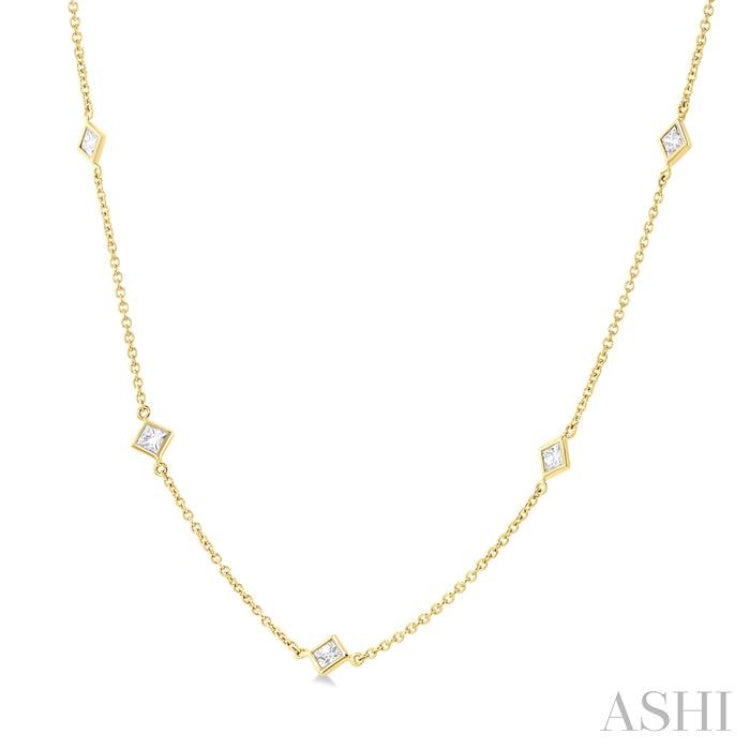 1 Ctw Princess Cut Diamond Fashion Necklace in 14K Yellow Gold 1 Ctw Princess Cut Diamond Fashion Necklace in 14K Yellow Gold