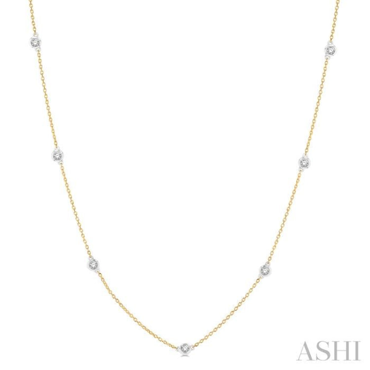 1/3 Ctw Round Cut Diamond Station Necklace in 14K Yellow and White Gold 1/3 Ctw Round Cut Diamond Station Necklace in 14K Yellow and White Gold