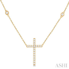 1/2 Ctw Round Cut Diamond Cross Fashion Station Necklace in 10K Yellow Gold 1/2 Ctw Round Cut Diamond Cross Fashion Station Necklace in 10K Yellow Gold