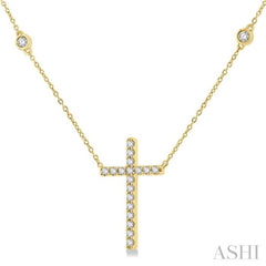 1/2 Ctw Round Cut Diamond Cross Fashion Station Necklace in 10K Yellow Gold 1/2 Ctw Round Cut Diamond Cross Fashion Station Necklace in 10K Yellow Gold
