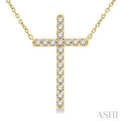 1/2 Ctw Round Cut Diamond Cross Fashion Station Necklace in 10K Yellow Gold 1/2 Ctw Round Cut Diamond Cross Fashion Station Necklace in 10K Yellow Gold