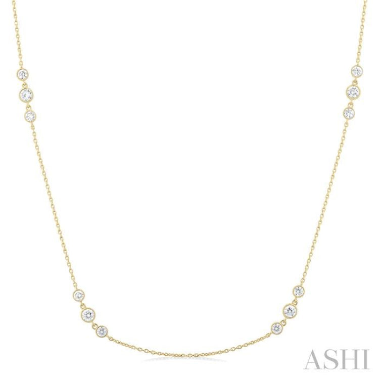 1 Ctw Three Stone Bezel Set Round Cut Diamond Station Necklace in 14K Yellow Gold 1 Ctw Three Stone Bezel Set Round Cut Diamond Station Necklace in 14K Yellow Gold
