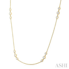 1 Ctw Three Stone Bezel Set Round Cut Diamond Station Necklace in 14K Yellow Gold 1 Ctw Three Stone Bezel Set Round Cut Diamond Station Necklace in 14K Yellow Gold