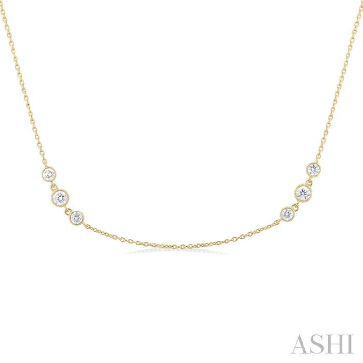 1 Ctw Three Stone Bezel Set Round Cut Diamond Station Necklace in 14K Yellow Gold 1 Ctw Three Stone Bezel Set Round Cut Diamond Station Necklace in 14K Yellow Gold