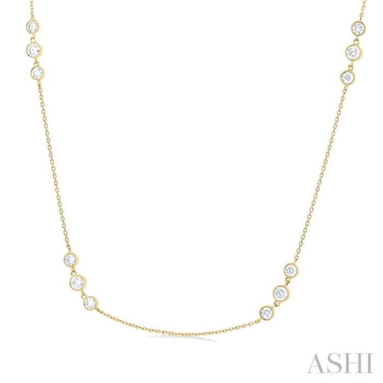 1 1/2 Ctw Three Stone Bezel Set Round Cut Diamond Station Necklace in 14K Yellow Gold 1 1/2 Ctw Three Stone Bezel Set Round Cut Diamond Station Necklace in 14K Yellow Gold