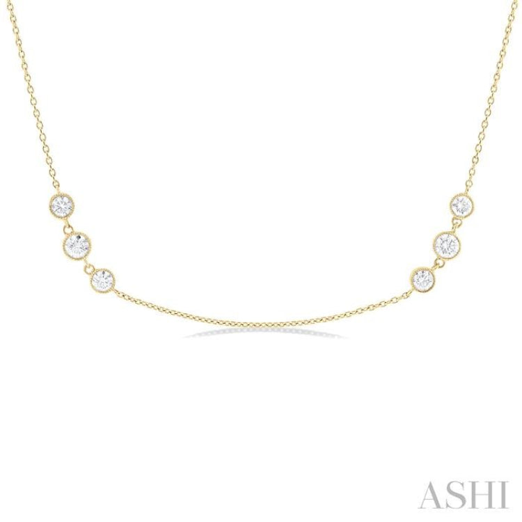 1 1/2 Ctw Three Stone Bezel Set Round Cut Diamond Station Necklace in 14K Yellow Gold 1 1/2 Ctw Three Stone Bezel Set Round Cut Diamond Station Necklace in 14K Yellow Gold