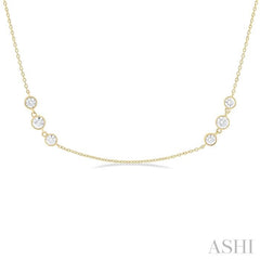 1 1/2 Ctw Three Stone Bezel Set Round Cut Diamond Station Necklace in 14K Yellow Gold 1 1/2 Ctw Three Stone Bezel Set Round Cut Diamond Station Necklace in 14K Yellow Gold