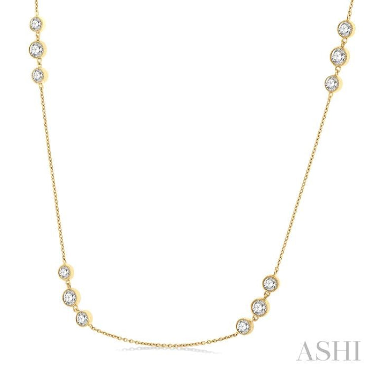 2 Ctw Three Stone Bezel Set Round Cut Diamond Station Necklace in 14K Yellow Gold 2 Ctw Three Stone Bezel Set Round Cut Diamond Station Necklace in 14K Yellow Gold