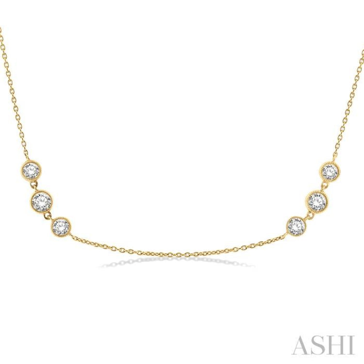 2 Ctw Three Stone Bezel Set Round Cut Diamond Station Necklace in 14K Yellow Gold 2 Ctw Three Stone Bezel Set Round Cut Diamond Station Necklace in 14K Yellow Gold