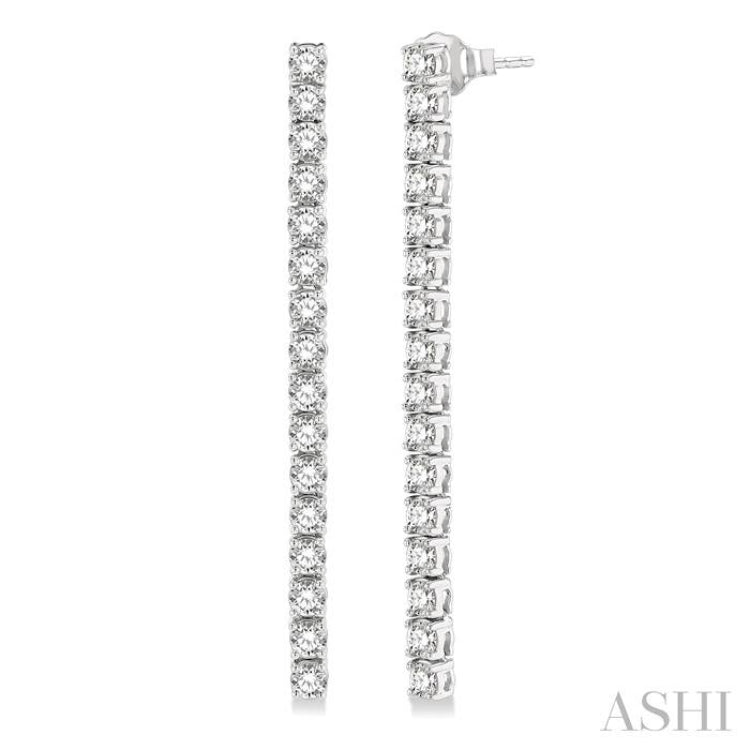 3 ctw Single Line Drop Round Cut Diamond Tennis Earring in 14K White Gold 3 ctw Single Line Drop Round Cut Diamond Tennis Earring in 14K White Gold