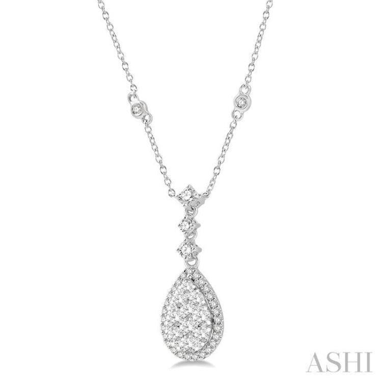 1 Ctw Pear Shape Round Cut Diamond Lovebright Necklace in 14K White Gold 1 Ctw Pear Shape Round Cut Diamond Lovebright Necklace in 14K White Gold