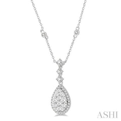 1 Ctw Pear Shape Round Cut Diamond Lovebright Necklace in 14K White Gold 1 Ctw Pear Shape Round Cut Diamond Lovebright Necklace in 14K White Gold