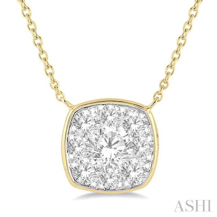1/2 Ctw Cushion Shape Lovebright Diamond Pendant With Chain in 14K Yellow & White Gold 1/2 Ctw Cushion Shape Lovebright Diamond Pendant With Chain in 14K Yellow & White Gold