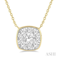 1/2 Ctw Cushion Shape Lovebright Diamond Pendant With Chain in 14K Yellow & White Gold 1/2 Ctw Cushion Shape Lovebright Diamond Pendant With Chain in 14K Yellow & White Gold